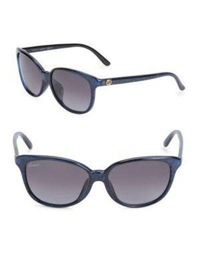 Shop Gucci 57mm, Cat Eye Sunglasses In Glitter Blue