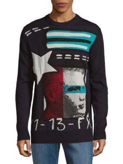 Shop Diesel Black Gold Graphic Knitted Sweater In Blue