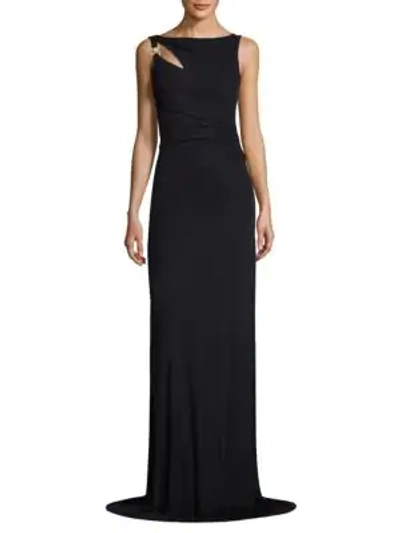 Shop Theia Shirred Jersey Gown In Navy