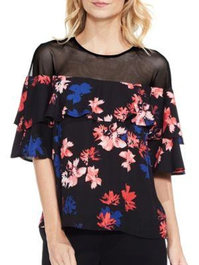 Shop Vince Camuto Floral Illusion Top In Black