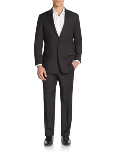 Shop Versace Regular-fit Tonal Mini Check Wool Suit In Black Stripe