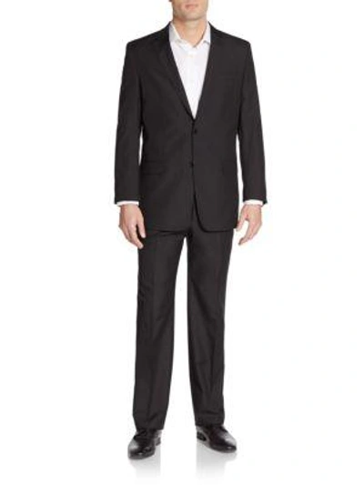 Shop Versace Regular-fit Solid Virgin Wool & Silk Suit In Black