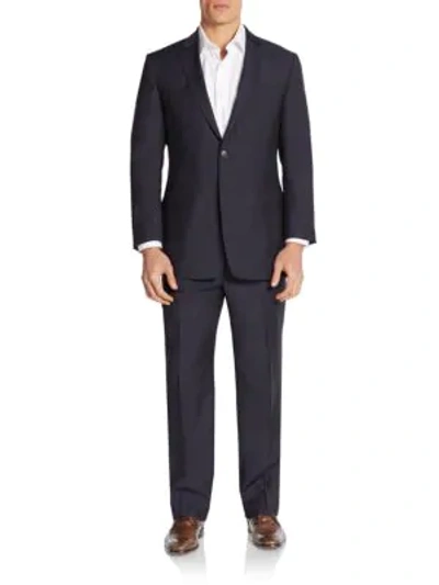 Shop Versace Regular-fit Tonal Pindot Wool-blend Suit In Navy
