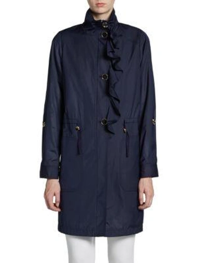 Shop T Tahari Gladiolus Ruffle-front Anorak In Navy Yard