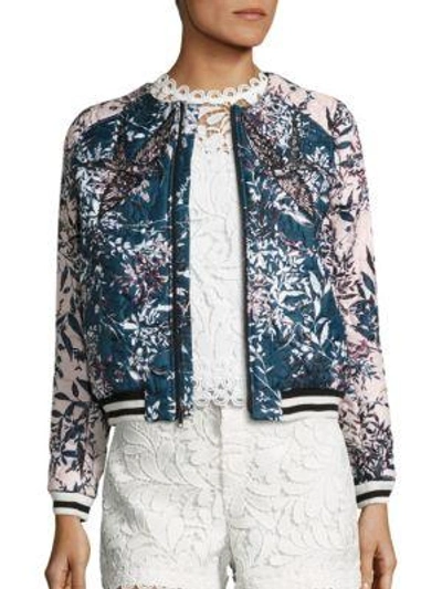 Shop Parker Maverick Embroidered Floral Jacket In Blue Multi