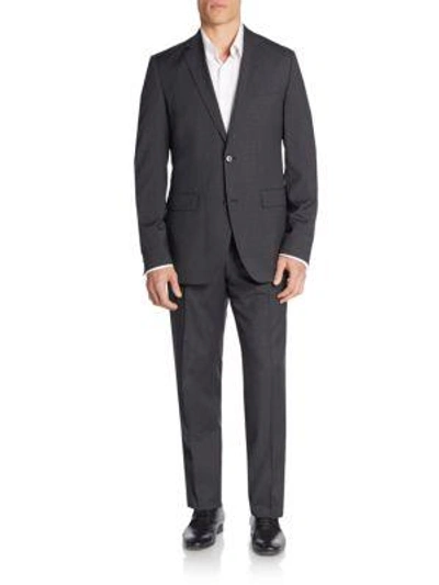 Shop Hugo Boss Regular-fit The Grand Checkered Virgin Wool Suit In Dark Grey