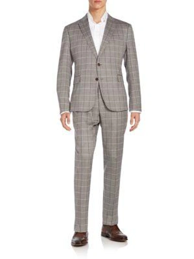 Shop Armani Collezioni Regular-fit Windowpane Check Virgin Wool Suit In Grey