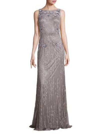 Shop Theia Sleeveless Sequin Beaded Gown In Silver
