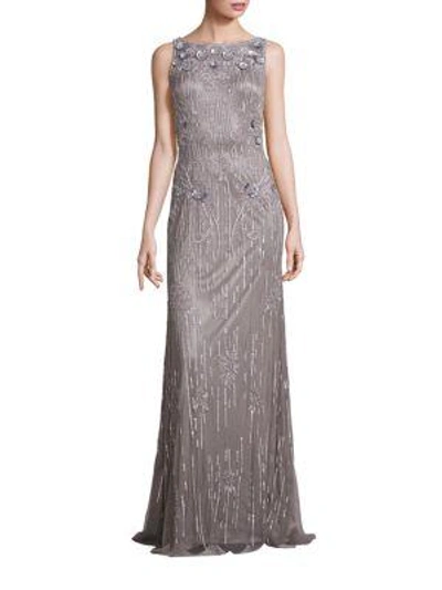 Shop Theia Sleeveless Sequin Beaded Gown In Grey