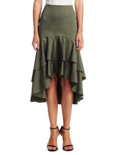 Shop Scripted Tiered Ruffle Midi Skirt In Rio Green