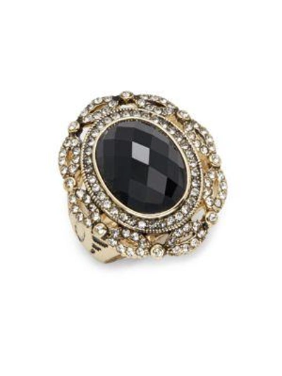 Shop Saks Fifth Avenue Glass & Goldtone Metal Ring In Black