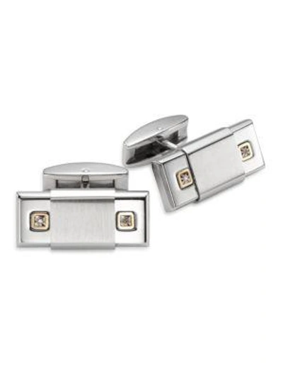 Shop Saks Fifth Avenue Diamond, 14k Yellow Gold & Stainless Steel Cuff Links In Silver Gold