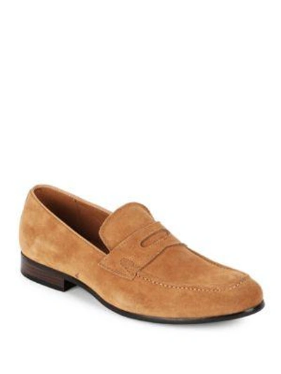 Shop Saks Fifth Avenue Leather Penny Loafers In Taupe