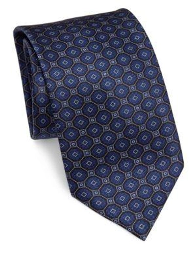 Shop Brioni Geometric Silk Tie In Navy