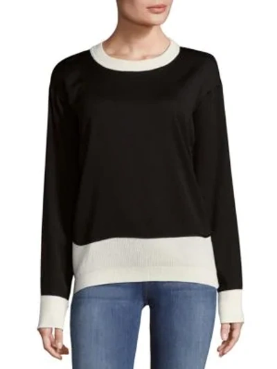 Shop Donna Karan Chunky Merino Wool Open Cable Sweater In Black