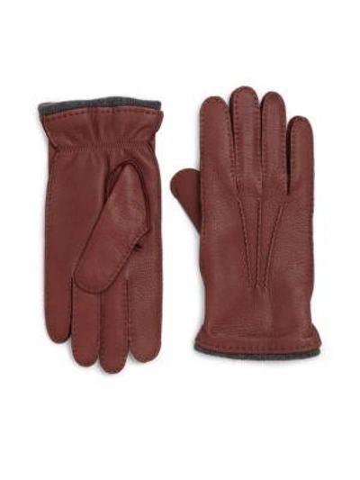 Shop Saks Fifth Avenue Deerskin Leather Gloves In Dark Red