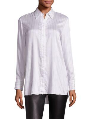 Alice And Olivia Striped Hi-lo Shirt In Off White | ModeSens