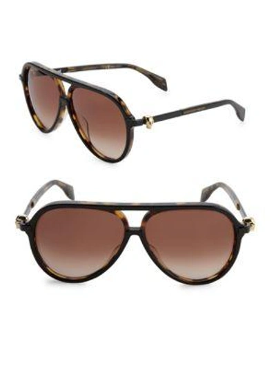 Shop Alexander Mcqueen 59mm Tortoiseshell Aviator Sunglasses In Brown Black