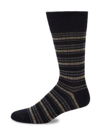 Shop Saks Fifth Avenue Striped Mid-calf Socks In Navy