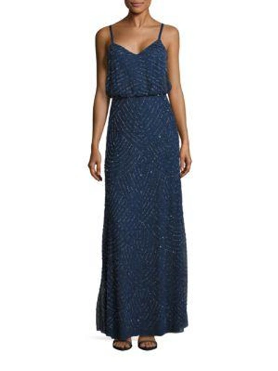 Shop Adrianna Papell Sequined Chiffon Gown In Deep Blue