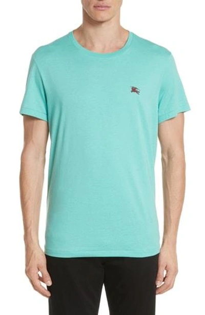 Shop Burberry Logo Embroidered Crewneck T-shirt In Turquoise