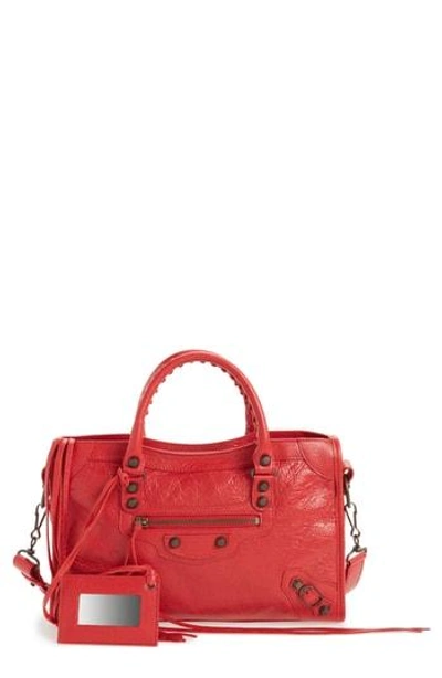 Shop Balenciaga Small Classic City Leather Tote - Red In 6420 Rouge Bordeaux