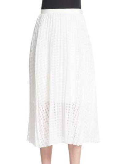 Shop Tibi Sheer Checked Pleated Skirt In Ivory