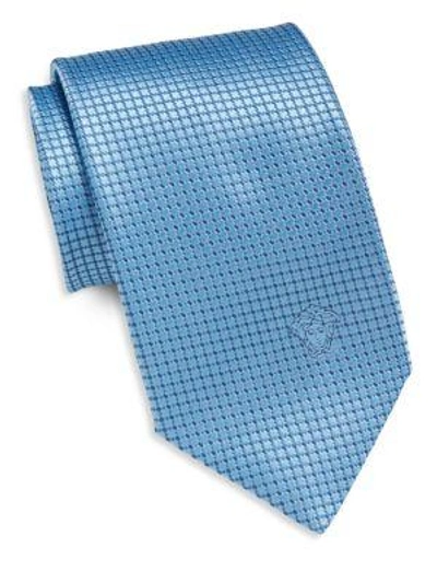 Shop Versace Grid Neat Silk Tie In Sky Blue