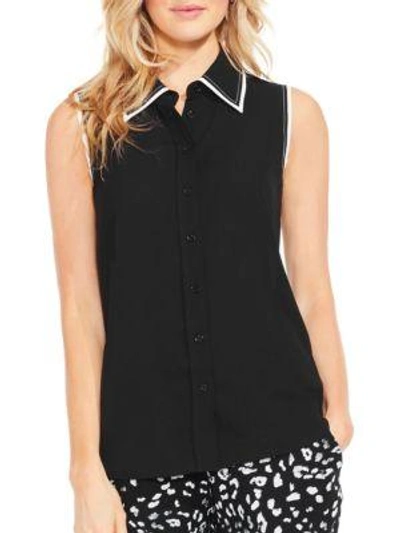 Shop Vince Camuto Sleeveless Button-down Shirt In Black