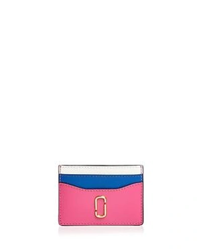 Shop Marc Jacobs Snapshot Color-block Embossed Leather Card Case In Vivid Pink Multi/gold