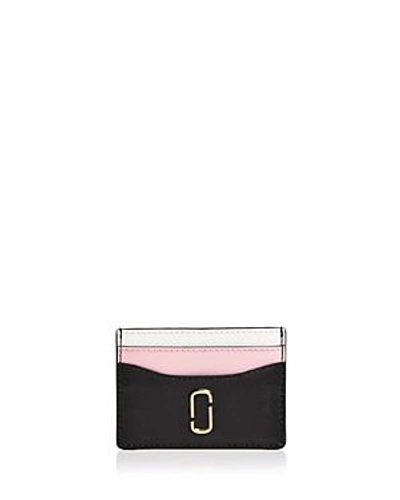 Shop Marc Jacobs Snapshot Color-block Embossed Leather Card Case In Black Baby Pink Multi/gold