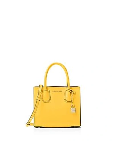 Shop Michael Michael Kors Studio Mercer Medium Leather Messenger In Sunflower Yellow/gold