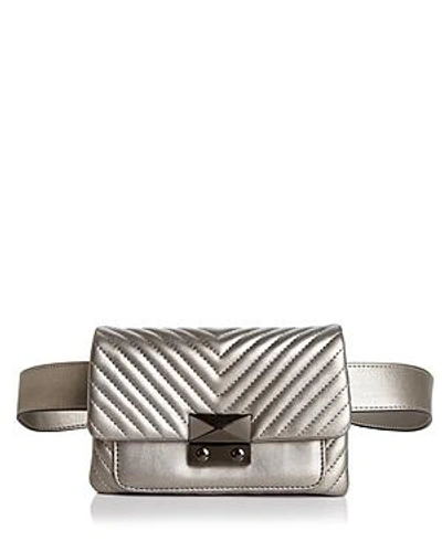 Shop Aqua Skinny V Quilt Belt Bag - 100% Exclusive In Silver/gunmetal