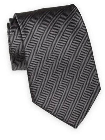 Shop Giorgio Armani Striped Silk Tie In Dark Grey