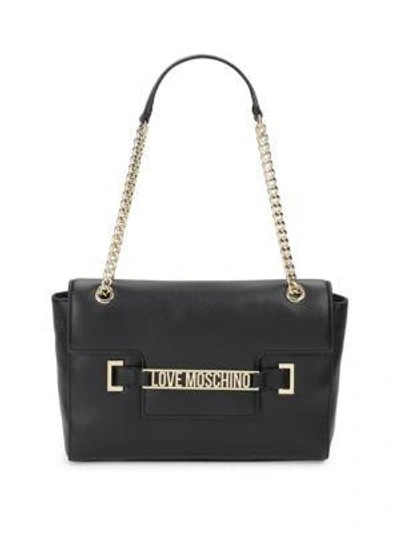 Shop Love Moschino Chain Leather Shoulder Bag In Black