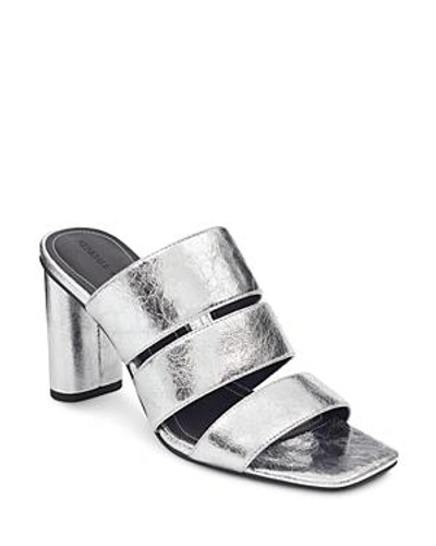 Shop Kendall + Kylie Kendall And Kylie Women's Leila Metallic Leather Block Heel Slide Sandals In Silver