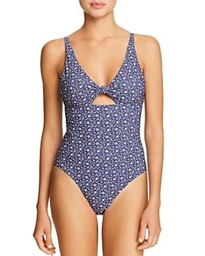 Shop Tory Burch Palma Printed One Piece Swimsuit In Blue Pansy