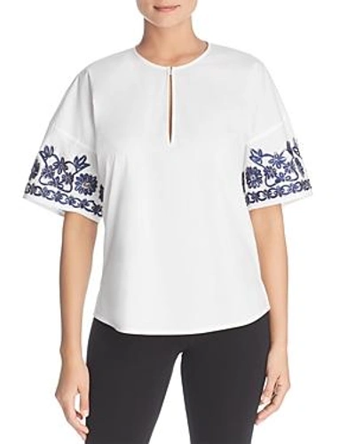Shop Tory Burch Amy Embroidered Sleeve Top In White