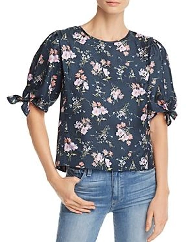 Shop Rebecca Taylor Emilia Floral-print Puff-sleeve Top In Teal Combo