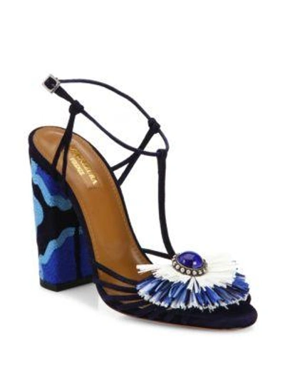 Shop Aquazzura Samba Embellished Suede Block Heel Sandals In Ink