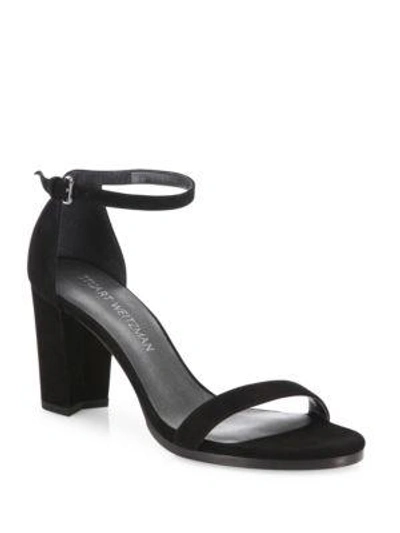 Shop Stuart Weitzman Women's Block-heel Suede Sandals In Black