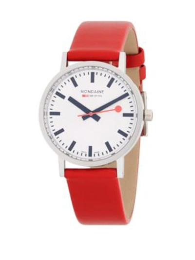 Shop Mondaine Stainless Steel Strap Watch In Red