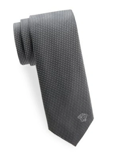 Shop Versace Woven Silk Tie In Grey