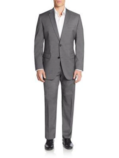 Shop Hugo Boss Regular-fit The Grand Hairline Striped Virgin Wool Suit In Medium Grey