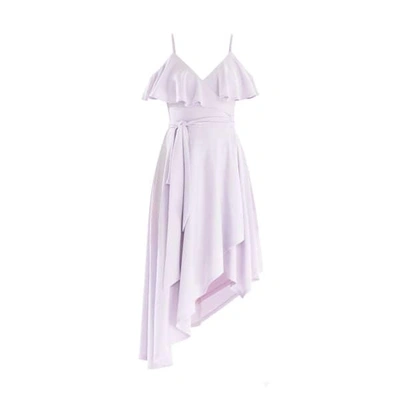 Shop Paisie Cold Shoulder Wrap Front Dress With Frills & Asymmetric Hem In Lilac
