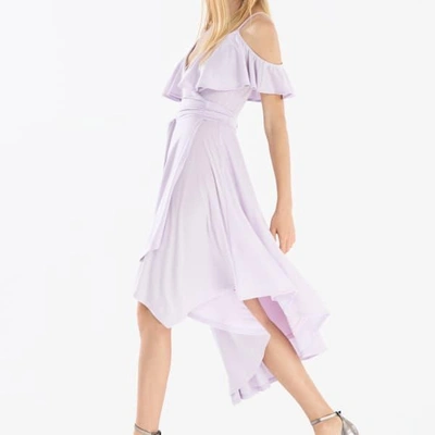Shop Paisie Cold Shoulder Wrap Front Dress With Frills & Asymmetric Hem In Lilac