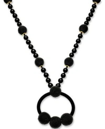 Shop Kate Spade New York Gold-tone Beaded & Wrapped Pendant Necklace, 28" + 3" Extender In Black