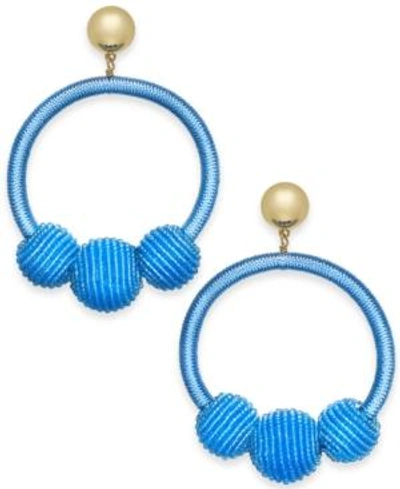 Shop Kate Spade New York Gold-tone Wrapped & Beaded Hoop Earrings In Blue