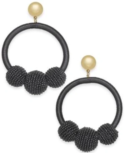 Shop Kate Spade New York Gold-tone Wrapped & Beaded Hoop Earrings In Black