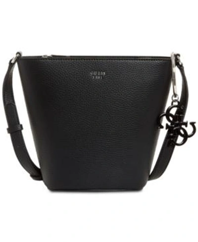 Shop Guess Flora Bucket Crossbody In Black/silver